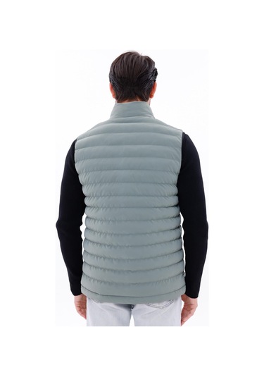 Erkek Nova Kumaş Şişme Yelek Hafif Dolgulu Fermuarlı Cepli Su İtici Rahat Kalıp Yeşil