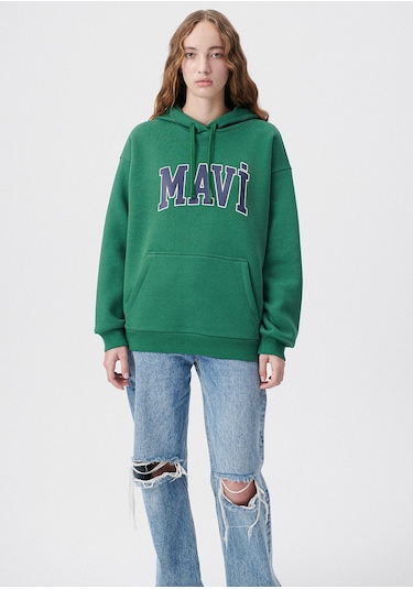 Mavi - Mavi Logo Baskılı Kapüşonlu Yeşil Sweatshirt 1600361-71892 Yeşil