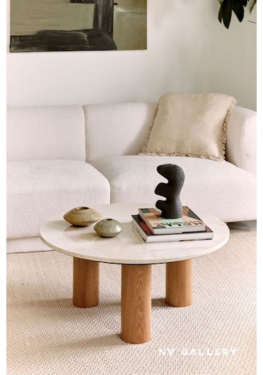 Gallery, Yeni Nesil Modern Orta Sehpa, Mermer Desen Ve Natural Ahşap Ayak