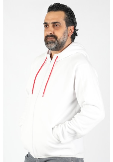 Erkek Kapüşonlu Polar Beyaz