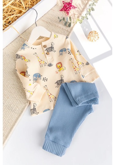 Aslan Temalı Erkek Bebek Takım mavi