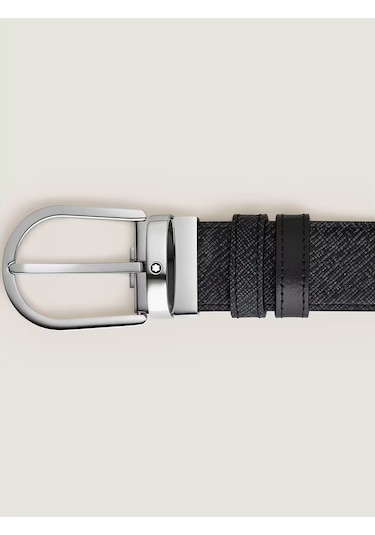 Montblanc At Nalı Tokalı Mavi - Siyah 35 Mm Çift Taraflı Deri Kem