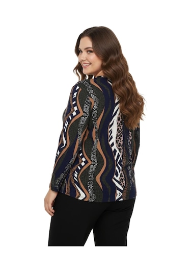 Linsolita Kadın V Yaka Baskılı 2 Düğmeli Bluz Bgl-st05096 Lacıvert