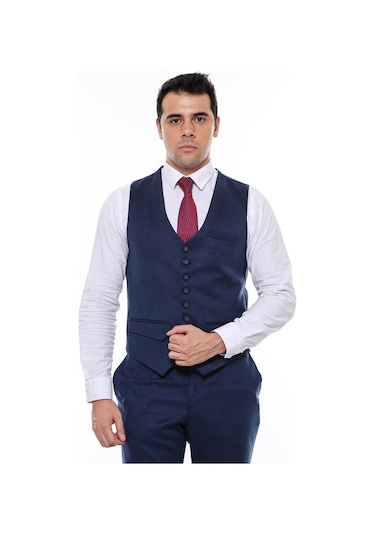 Wessi 8 Düğmeli Düz Lavcivert Erkek Yelek 001