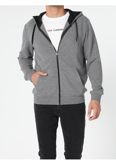 Colin's Regular Fit Fermuarlı Kapüşonlu Erkek Gri Sweatshirt CL1045425_Q1.V2_MGA Colin's Regular Fit Fermuarlı Kapüşonlu Erkek Gri Sweatshirt CL1045425_Q1.V2_MGA