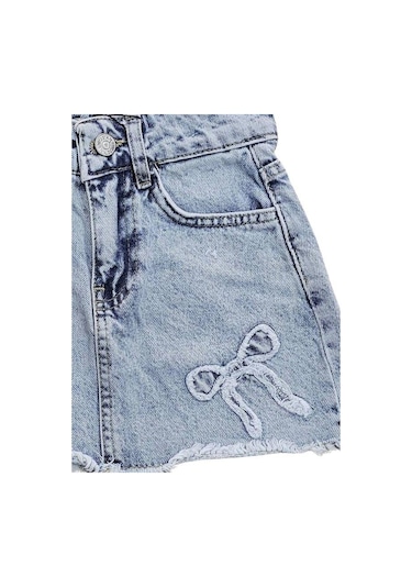 Kız Çocuk Fiyonk Detaylı Kot Etek-15824 Mavi