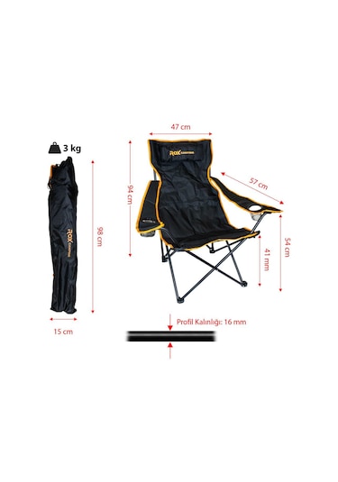 Rox Camping 0315 Katlanır Kamp Sandalyesi - Siyah Siyah