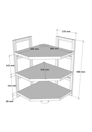Akın Köşe Baharatlık 3 Raflı Mutfak Tezgah Üstü Köşe Raf - Antrasit Antrasit