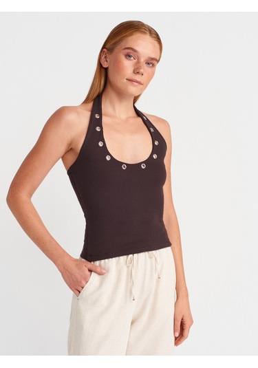 Dilvin 21162 Halter Yaka Top-koyu Kahve Koyu Kahve