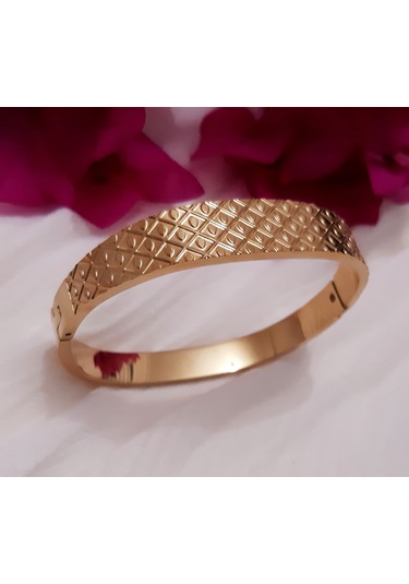 Giftworld Çelik Gold Kalın Kelepçe Bileklik Altın