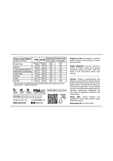 Bıomet Plant Based Protein - Bezelye & Pirinç Proteini + Bcaa