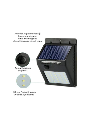 Technojet 1 Adet 30 Ledli Solar Bahçe Aydınlatma Lamba Dış Mekan