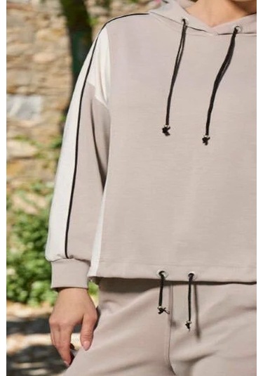 Cossy By Aqua 26027 Kadın Uzun Kollu Kapişonlu Eşofman Takımı-taş Taş