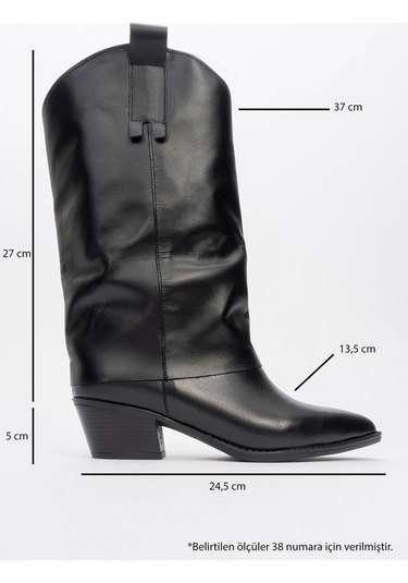 Sojo Siyah Cilt Hakiki Deri Kalın Topuklu Kısa Çizme Siyah Mat