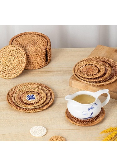 Suntek Tatil Yemeği Yemek Ev Için Yuvarlak Dokuma Servis 8cm Kahverengi