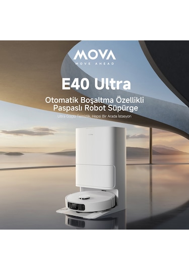 MOVA E40 Ultra Robot Süpürge 19.000 Pa Emiş Gücü Beyaz