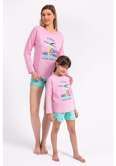 Rolypoly Feeling Tropical Pembe Kız Çocuk Uzun Kol Şort Takım 5274-29394 Pembe
