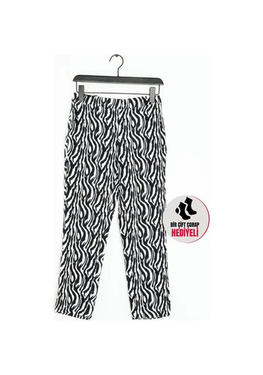 Lüx Polar Cepli Kışlık Kadın Pijama Altı Ra4 Çorap Hediyeli Siyah