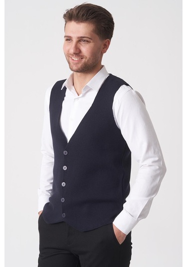 White Stone Campinas 202438 Slim Fit Pamuklu Yelek Triko Laci Laci Lacivert