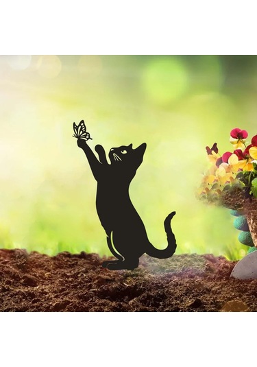 Suntek Magideal Dekoratif Bahçe Sevimli Kara Kedi Kazığı