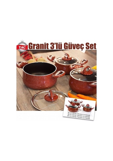 Taç Granit 3 Lü Teflon Güveç Tencere Seti Taç Tencere Seti Petek