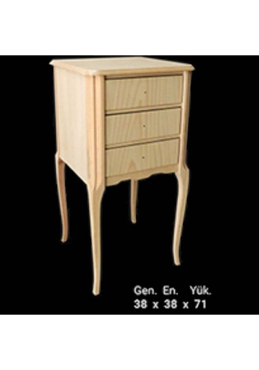 Komodin 12977 Aslan Ayak Klasik Model Ham 3 Çekmece Ahşap Kayın Ayak El Yapım