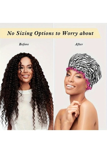 Elmpaly 4 Adet Çift Katlı Duş Bone - Zebra Leopar Nokta Çiçek Desenli Saç Koruyucu Diğer