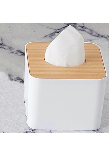 Beyaz Kare Plastik Mendil Kutusu Ahşap Kapaklı Mendil Kutusu Ev, Mutfak, Yemek Odası, Yatak Odası, Banyo, Oturma Odası, Koridor, Ofis İçin Kozmetik Mendil Kutusu