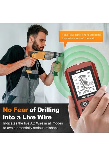 Honeybeeshop El Tipi Duvar Dedektörü Kırmızı Saplama Sütun Braketi Metre Dijital Dedektör Ahşap Tarayıcı