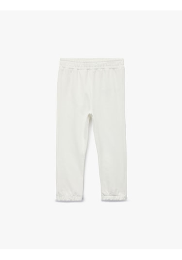 Koton Pamuklu Beli Lastikli Basic Şardonlu Jogger Eşofman Altı Ekru 6wmg40030ak