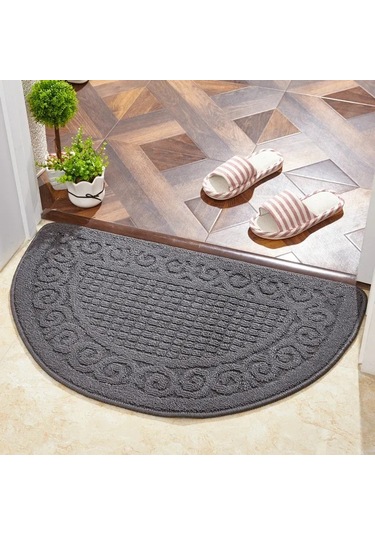 Dianziye Gri Yarı Dairesel Giriş Döşemi - Ev, Banyo Kullanıma Uygun Kaymazlı, Logo Özellikli Hediyelik Paspas 40x63 Cm Diğer