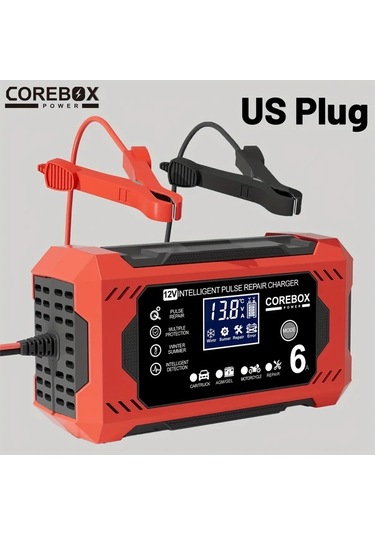 Chuangyinshop Red 12v 6a Corebox Akıllı Akü Şarj Cihazı Lcd Ekran Araç Kamyonet Motosiklet Aküsü