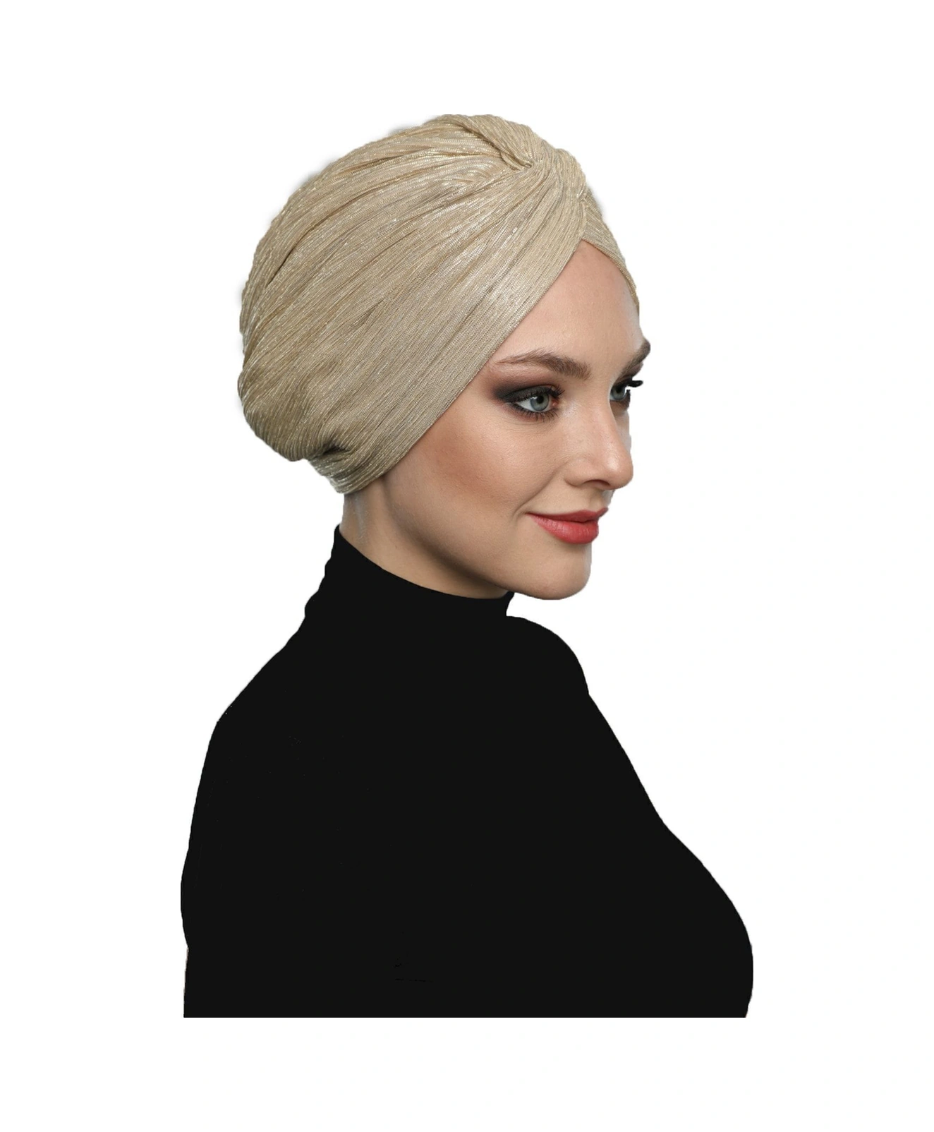 Simli Çapraz Astarlı Bej Hazır Türban Tesettür Bone Bej