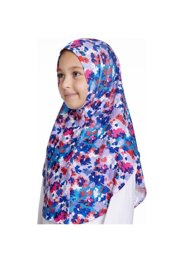 İndigo Pratik Hazır Geçmeli Genç Tesettür Bone Jakar Desenli Hijab 2408 24 İndigo