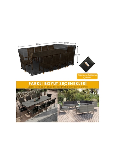 Haegs Bahçe Mobilyası Örtüsü, 250-210-90cm, Ağır Hizmet Oxford Kumaş, Su Geçirmez, Dış Mekan Veranda Masa Örtüsü, Havalandırmalı Masa Ve Sandalye Koruma Kılıfı Gri