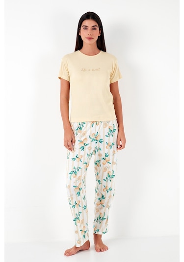Lela Regular Fit Bisiklet Yaka Kısa Kollu Bayan Pijama Takımı 65770105 Sarı