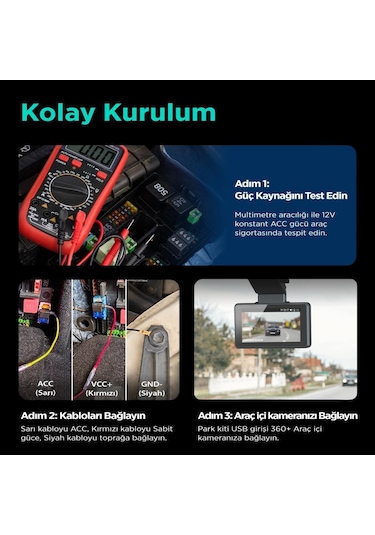360+ Botslab G980H Pro/G500H Pro Type-C Araç İçi Kamera Park Modu Akü Bağlantı Kablosu (24 Saat Kayıt)