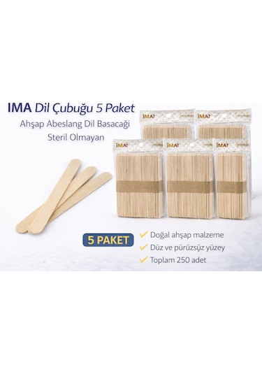 İma Dil Çubuğu 50 Adet Ahşap Abeslang Steril Olmayan Tahta Dil Basacağı 5 Paket