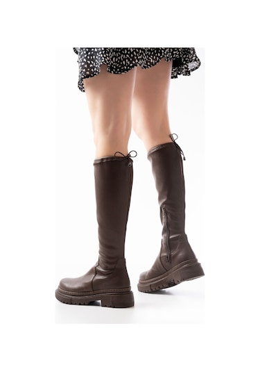 812-2291 Fermuarlı Günlük Kadın Çizme Kahverengi Kahve Rengi