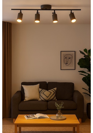 Spoti 4'lü Antrasit Renk Gün Işığı Modern Tasarım Salon - Mutfak - Banyo Spot Ledli Sıralı Avize Antrasit