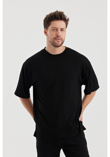 Alexander Gardi Alexandergardı Yırtmaçlı Basic Oversize T-shirt Un-70418 Siyah