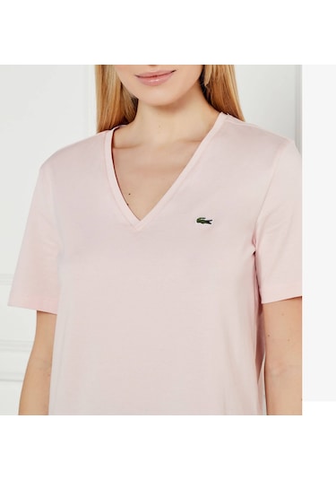 Lacoste V Yaka Organik Pamuk Bayan T-shirt Açık Pembe