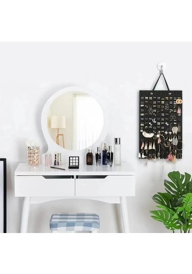 Kangvka Felt Materyal Kapaklı Çift Taraflı Mücevher Organizer - Duvar Takılı Kolye, Bilezik, Küpe Ve Yüzük Saklama Kutusu Siyah