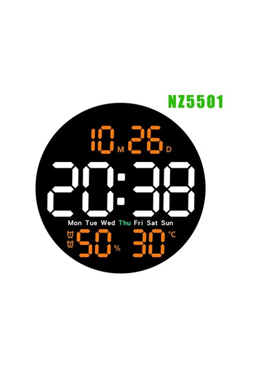 Zilinn Çift Alarmlı Uzaktan Kumandalı Led Duvar Saati, Ev Dekorasyonu İçin Takvim Ve Sıcaklık Göstergesi Parlaklık Ayarlanabilir Turuncu-84 Çok Renki