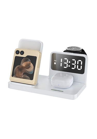 Bix Bxmw4 Alarmlı Saat Özellikli 15w Kablosuz Şarj Standı Beyaz