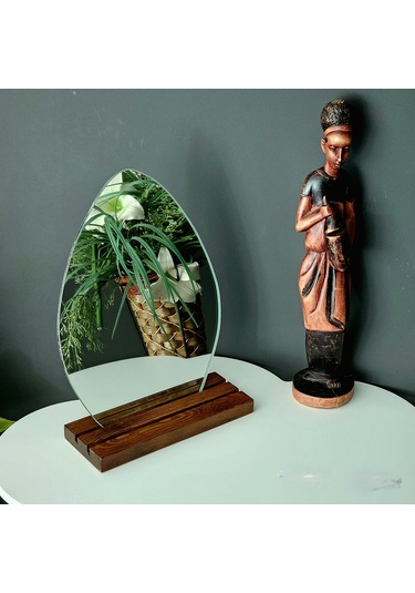 Tekir Store Damla Model Ahşap Standlı Çerçevesiz İki Açılı Makyaj Aynası