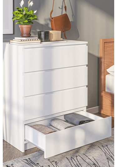 Derinkuyu 4 Çekmeceli Şifonyer Yatak Odası Bebek Odası Beyaz Beyaz