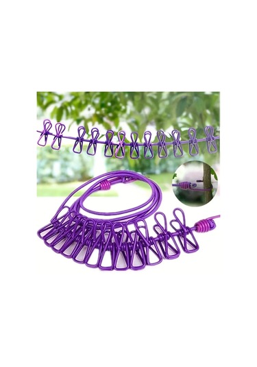 Zmc Bilişim Taşınabilir Seyahat Çamaşır İpi 12 Mandallı Klipsli Lastikli Çamaşır Mandalları Çok Renkli