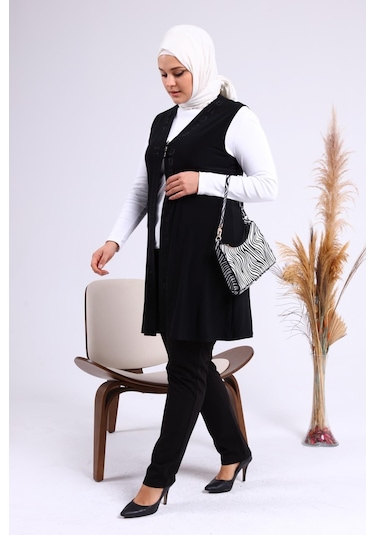 Kadın Buyuk Beden Üç Düğmeli Likralı Yelek 001