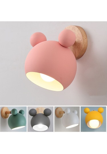 Youtek Mickey Figürlü Ahşap Duvar Lambası - 7w Led Işık, Yumuşak Orta Işık, Çocuk Odası, Yatak Odası, Modern Tasarım, Sarı Renk